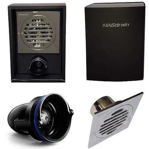 Трап MAGdrain латунный хром 100*100 выход 50мм верт.  C01Q5-G/СС01G50-G