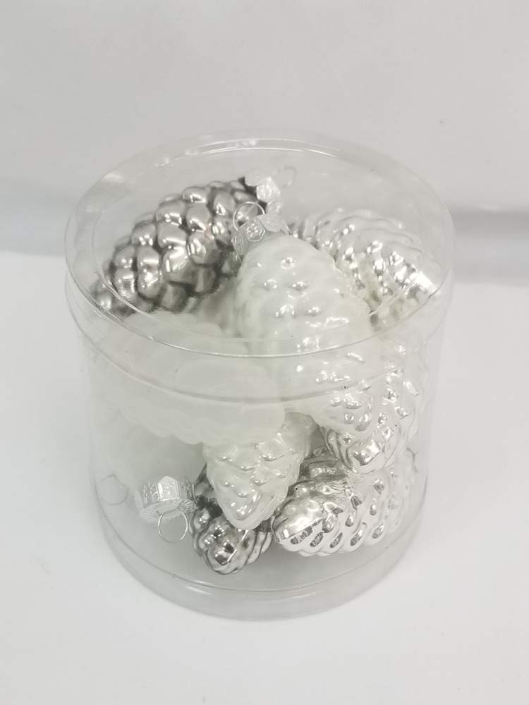 DECOLINE Набор украшений Шишки E17810-4 серебряный микс 5см/12шт (стекло) 