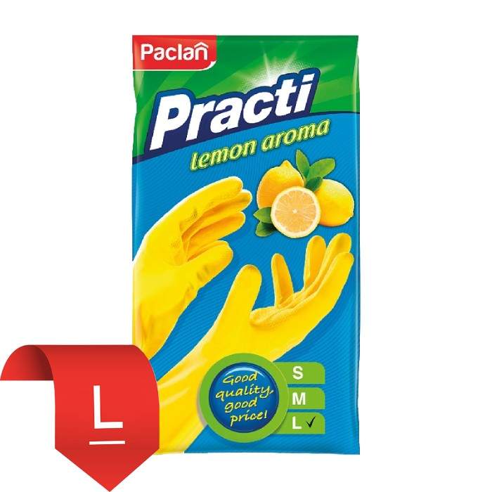 Перчатки резиновые с ароматом лимона L желтые 407634