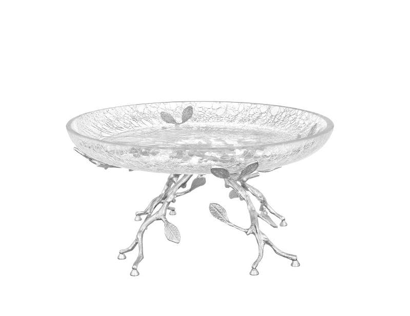 TAJ GLASS Белый обгез серебро Блюдо д/торта и фруктов 30,5х30,5х12,5см 66149/61855/N0010L