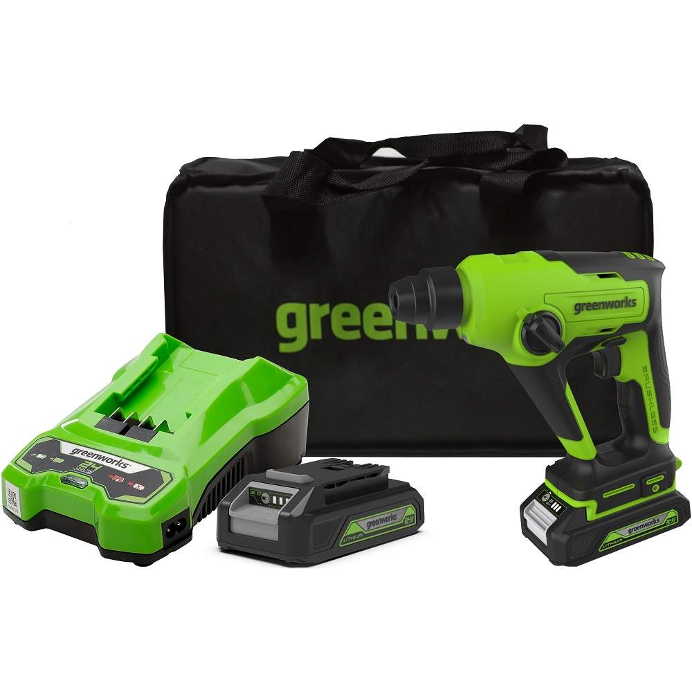 Перфоратор Greenworks GD24SDS1K2 24V акб 2 А.ч и з/у в сумке   3803107UA
