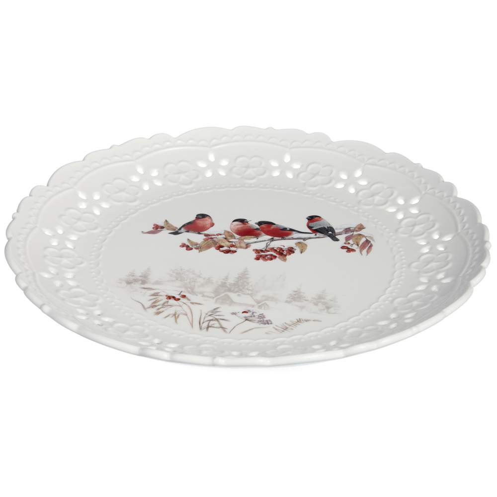 LEFARD Forest Tale Снегири Блюдо 441-052 овальное 30см резной фарфор  