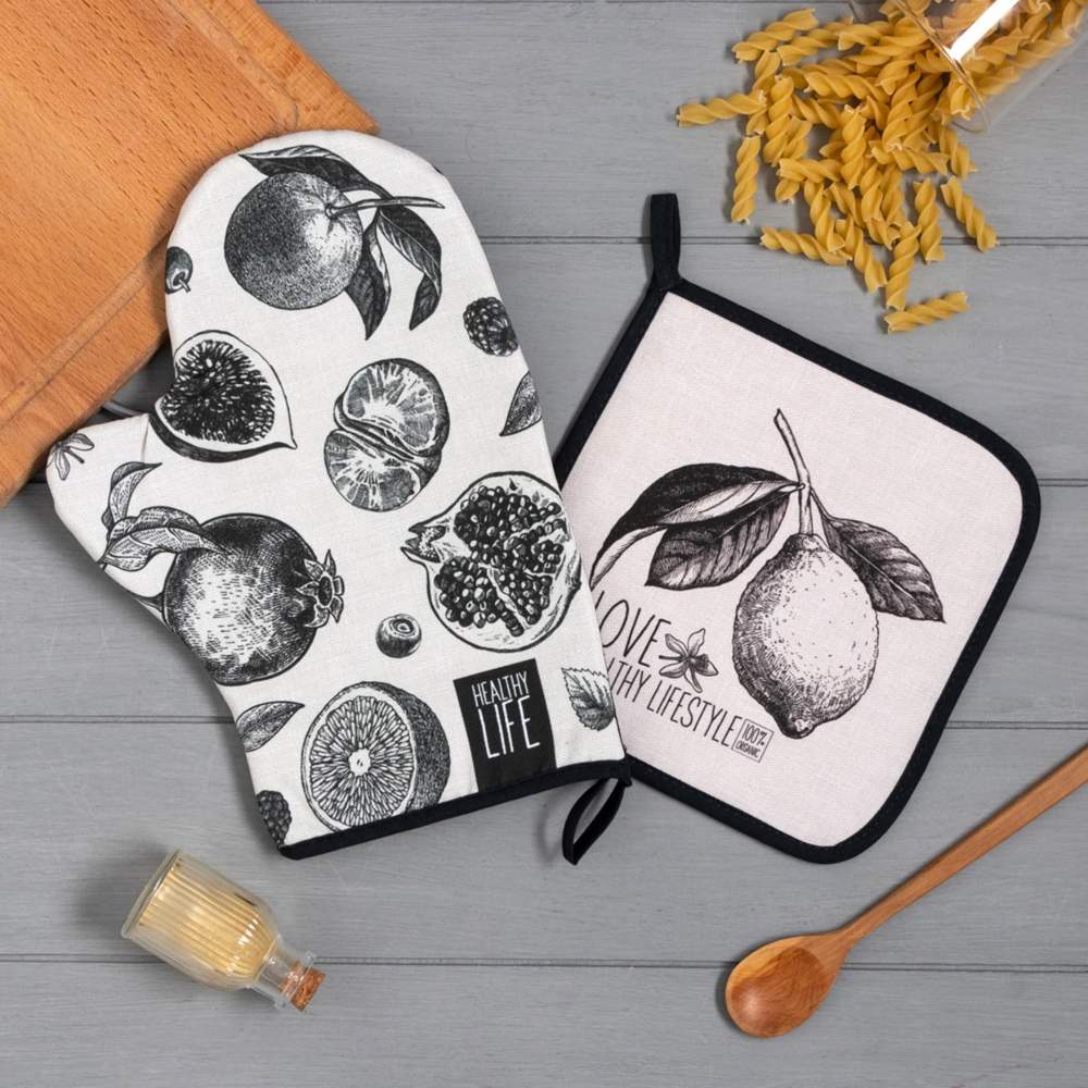 ЭТЕЛЬ Love healthy Набор кухонный (варежка 20х28см,прихватка 19х19см) саржа,100% хлопок 6535978