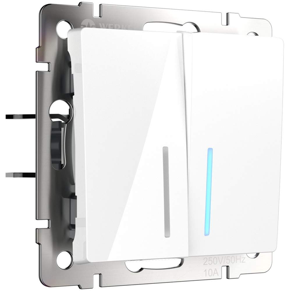 Выкл.  Frame 2-кл. с подсв. проходной белый  WL01-SW-2G-2W-LED  -  W1122101