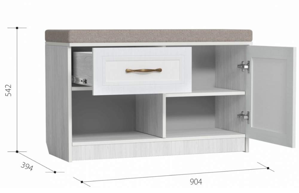 Визит-4 Тумба тумба для обуви +мягкий элемент МДФматов. +профиль рамочный Белое дерево+Холст белый