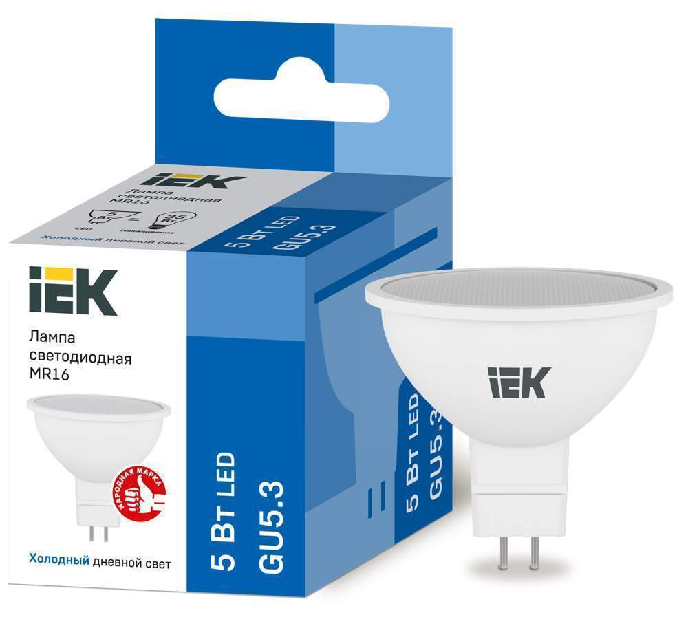 Лампа светодиодная ECO MR16 5Вт 230В 6500К GU5.3 IEK LLE-MR16-5-230-65-GU5