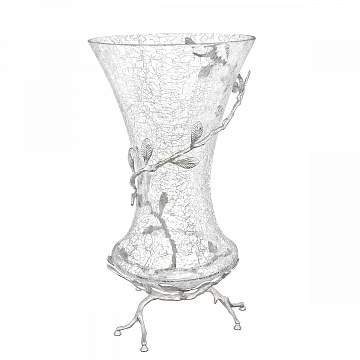 TAJ GLASS Белый обгез серебро Ваза д/цветов 20х20х38см 62838/67600/N0031L