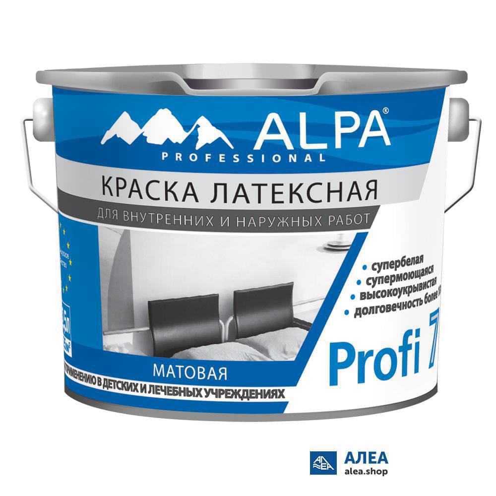 Краска Alpa Profi 7 латексная супермоющаяся супербелая 2,5л