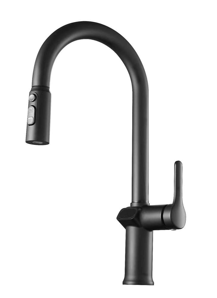 Смеситель Black  д/кухни, вытяжной с дисплеем,   K15B LED