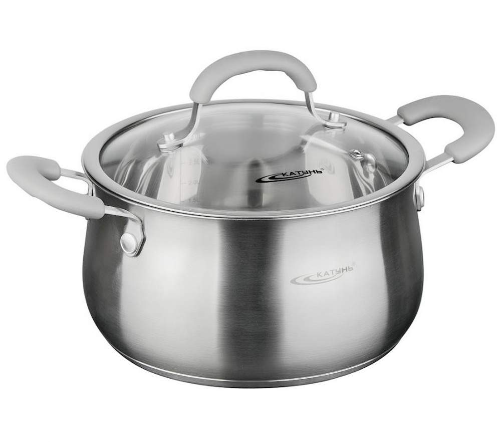 КАТУНЬ Веста Кастрюля 3,5л 20х11,5см капсул дно ручки(нерж.сталь силикон) индукция /нерж/ КТ12-D-20