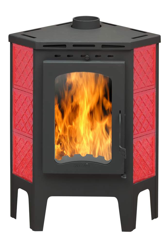 Печь-камин Бавария угловая изразцовая Решетка красн. с метал.кр.РКI 032