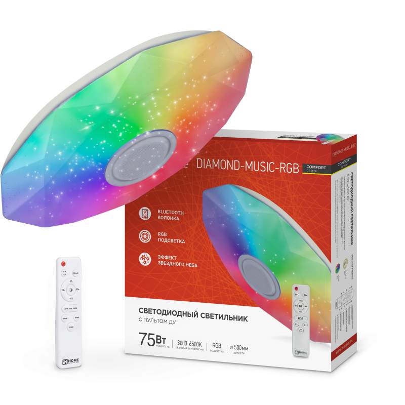 Свет-к с/д COMFORT Diamond-Music-RGB 75Вт 230В 3000-6500К 500*100мм с пультом ДУ 