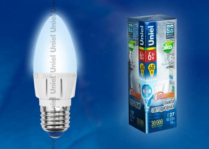 Лампа Uniel Palazzo DIM LED-C37-6W/NW/E14/FR PLP01WH  UL-00000689