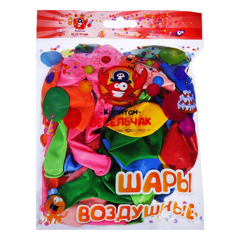 КАПИТАН ВЕСЕЛЬЧАК Шары воздушные 513-091 Микс "12" 50шт 12 цветные в пакете 