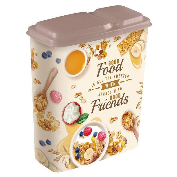 БЫТПЛАСТ Емкость 4312553 Phibo д/сыпучих 2300мл бежевый с декором микс 185x90x215мм 