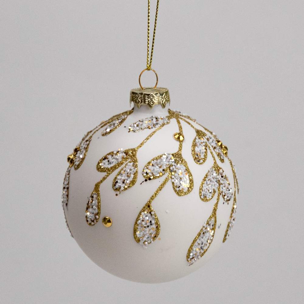 DECOLINE Игрушка елочная Шар 982311751 белый 8см (стекло) 