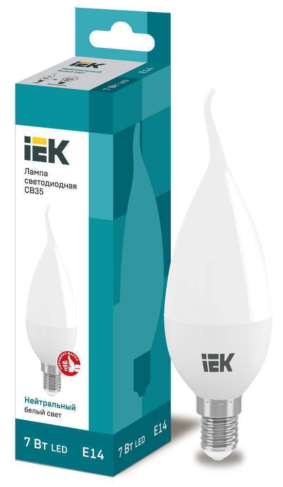 Лампа светодиодная ECO CВ35 7Вт свеча на ветру 4000К  E14 450лм 230-240В IEK LLE-CB35-7-230-40-E14