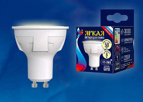 Лампа Uniel LED-JCDR-6W/WW/GU10/FR  PLP01WH   UL-00002423
