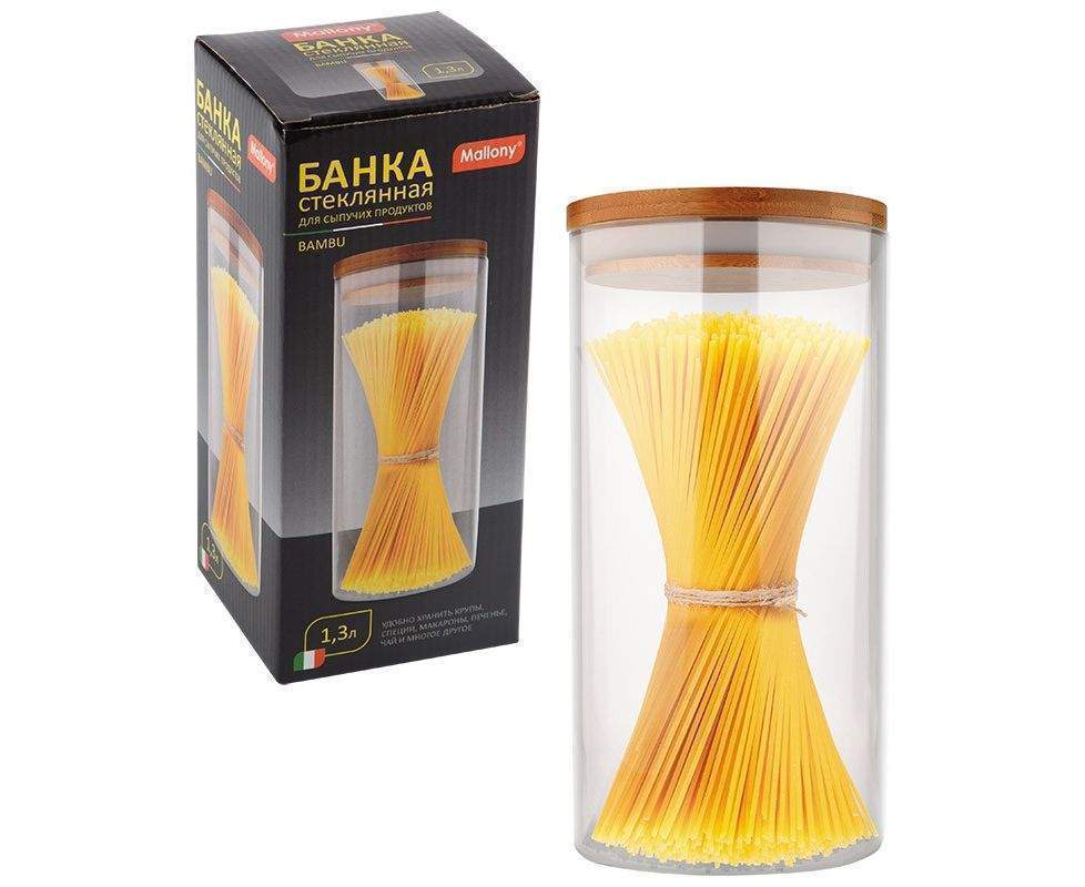 MALLONY Банка 4448 Bambu д/сыпучих 1,3л с крышкой, стекло