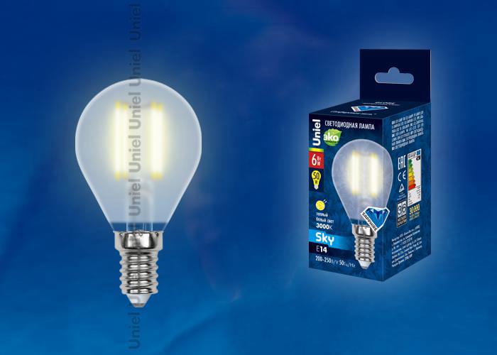 Лампа Uniel Sky LED-G45-6W/WW/E14/FR PLS02WH  UL-00000303