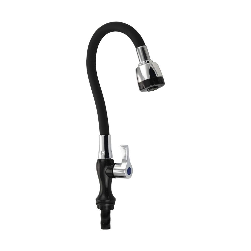 Кран Brimix на одну воду гибкий излив с двухрежимным аэратором пластик. АБС, черный  6632
