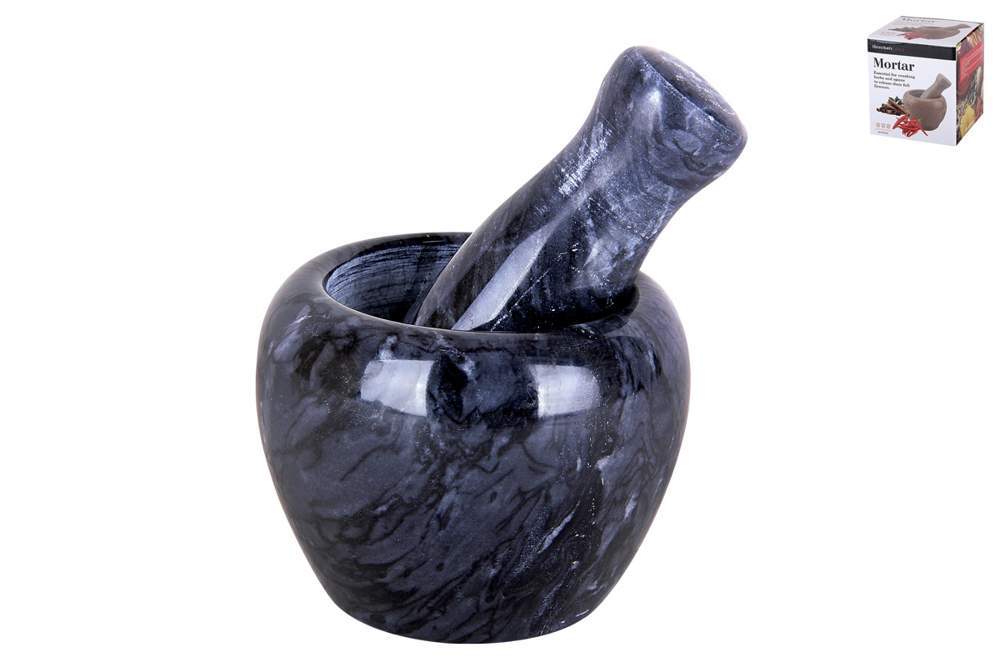 КОРАЛЛ Ступка 172530/5031 с пестиком мрамор черная 11*11*12см