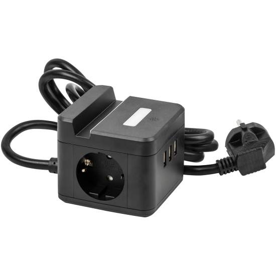 Удлинитель S-GCD2-1,5SBUH BLACK Standart с/з, шнур 1,5м, 2гн., 3 USB 16А держ.д/тлф Черный ТМ Uniel