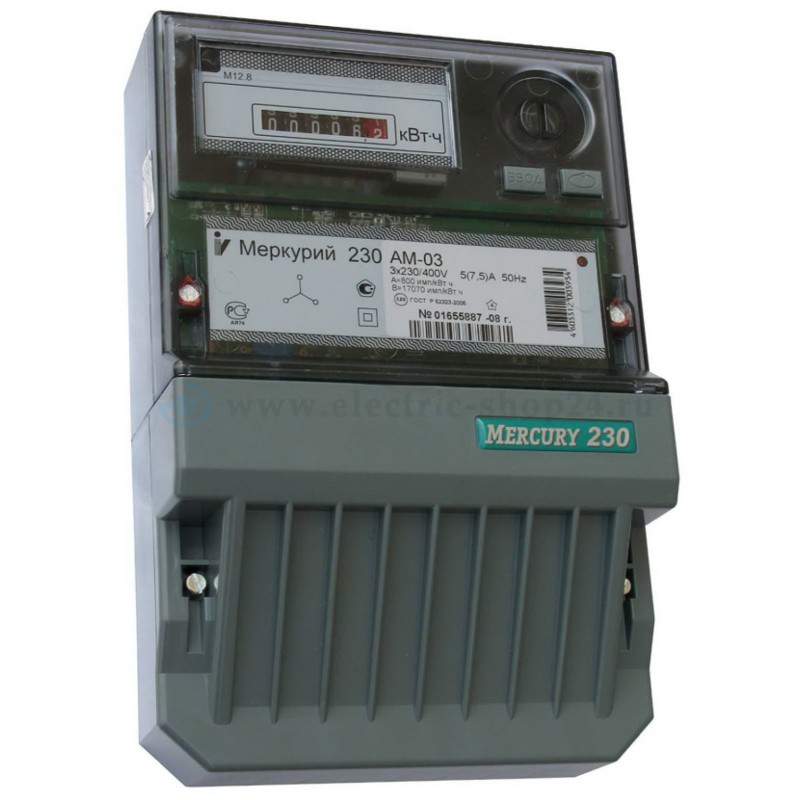 Счетчик эл. Меркурий  230 АМ-03  3ф 1т  5-7,5А 0,5s имп.вых.мех. 47189