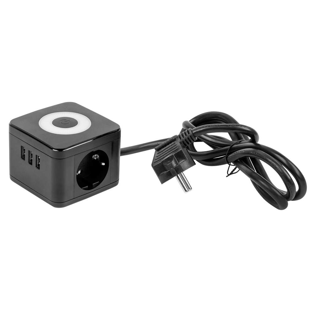 Удлинитель S-GCD2-1,5SBU BLACK Standart с/з, шнур 1,5м, 2гн., 3 USB 16А Черный ТМ Uniel UL-00011250