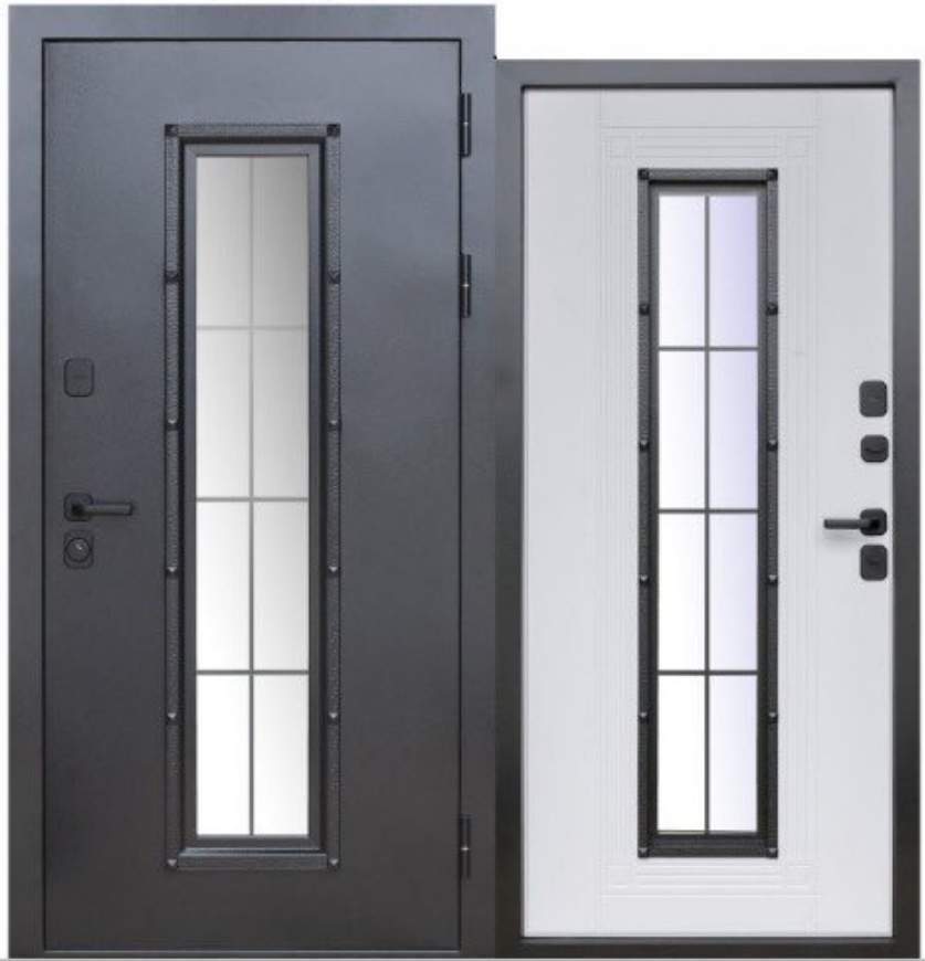 Дверь металлическая 7,5 см. Мет/МДФ Плющ Микс черный Сатин Белый (860мм) левая