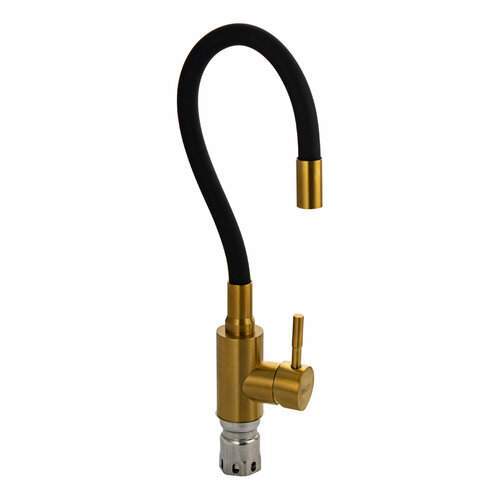 Смеситель Magnus  9267  кухонный Черный с гиб. излив. корп.из нерж. золото мат.