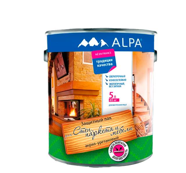 Лак акрил-уретановый д/стен,паркета и мебели Alpa глянцевый 5л(5,3кг)