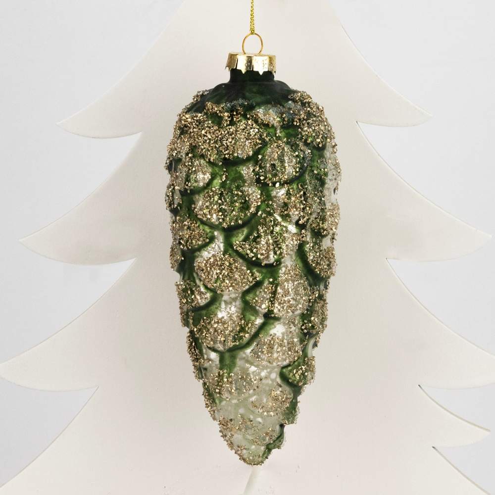 DECOLINE Игрушка елочная Шишка 982418092 зеленый 17,5х7х7см (стекло) 