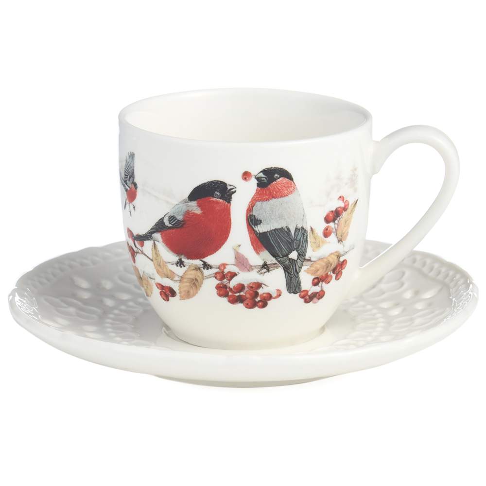 LEFARD Forest Tale Снегири Набор чайный 441-055 на 2 перс/4пр 250мл резной фарфор