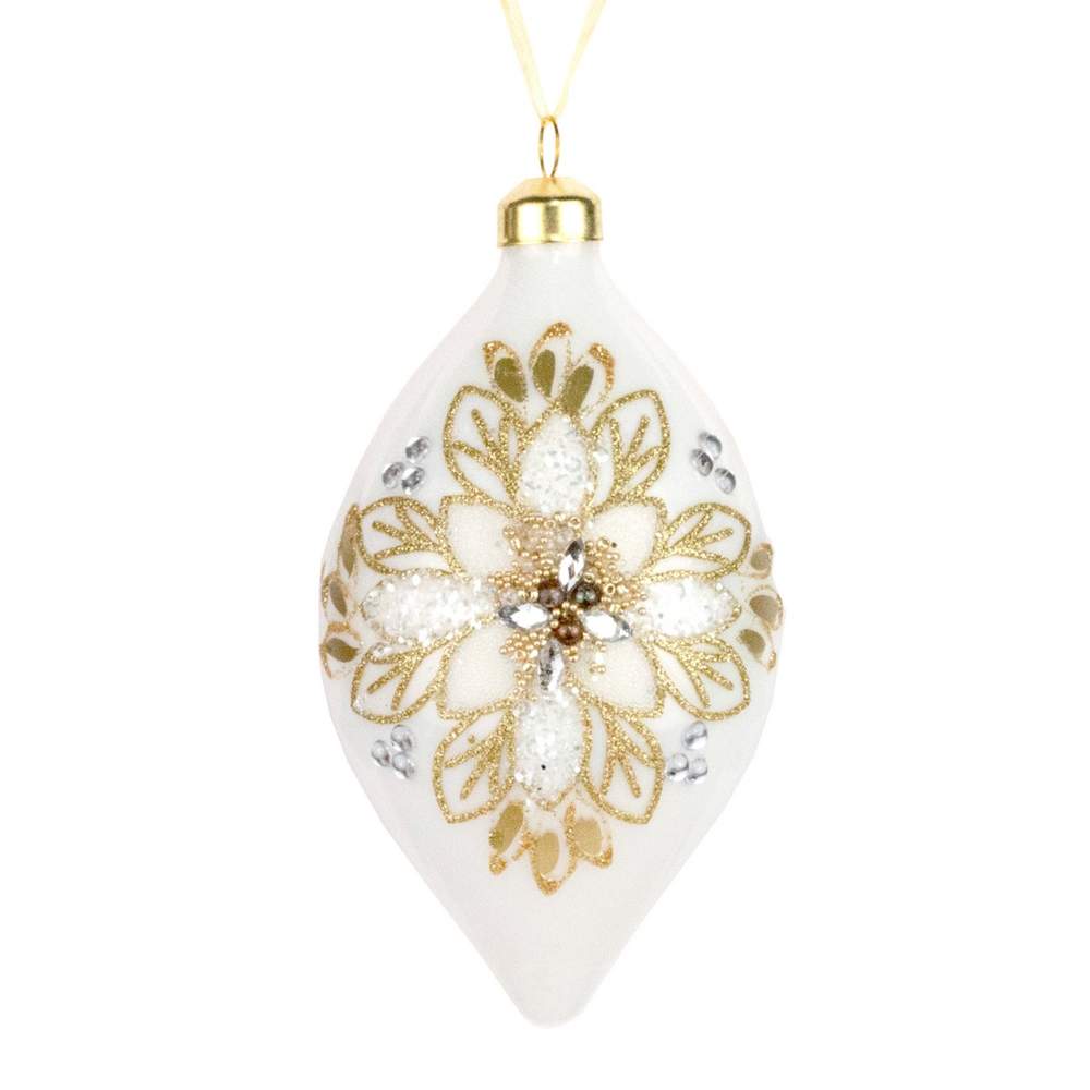 DECOLINE Игрушка елочная Капля AX25-AZA-010-B с декором кремовый 14х8см (стекло) 