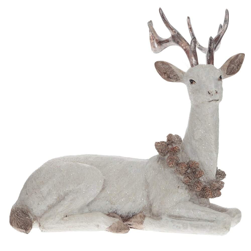 REMECO COLLECTION Фигурка 743942 Олень с венком из шишек серебро 21,5х15х20см (полимер)