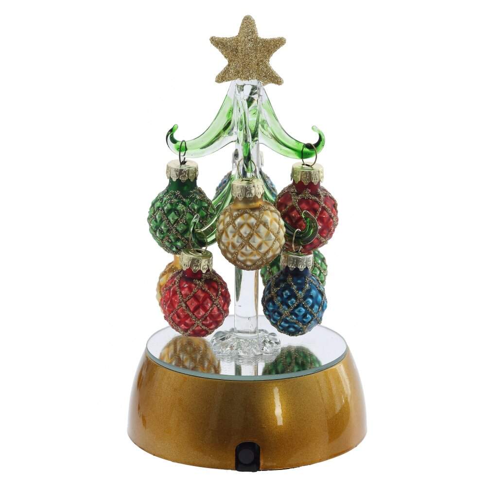 REMECO COLLECTION Ёлочка 823726 декоративная с шарами и подсветкой (3хАА) 8,5х8,5х15см (стекло)