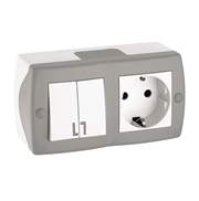 Блок Mono Octans 104-020001-181  Сер/Бел  Выкл.2кл + Розетка
