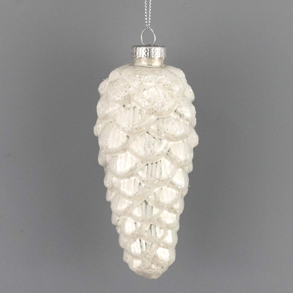 DECOLINE Игрушка елочная Шишка SH41076 белый 13,5х5,5х5,5см (стекло) 