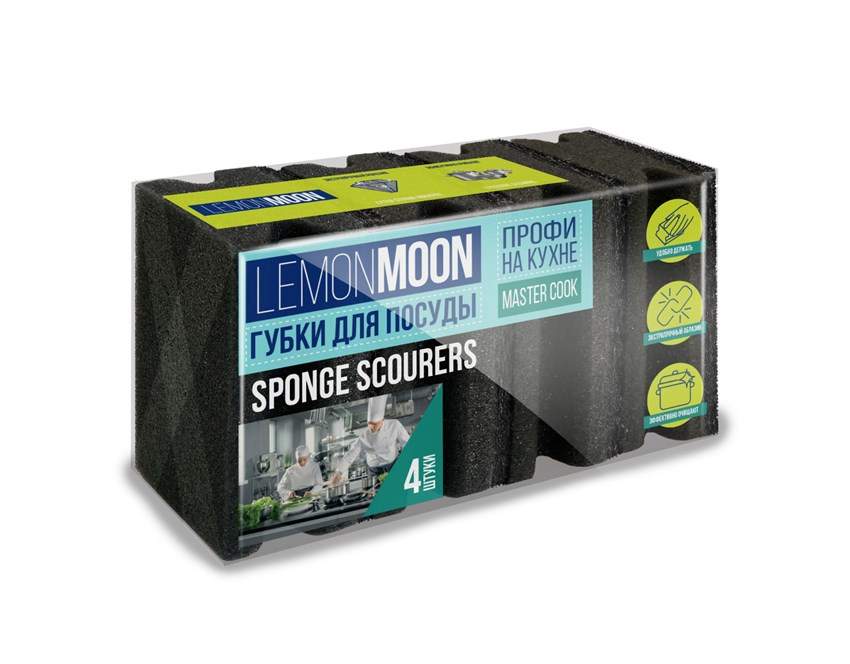 LEMON MOON Набор губок L010 д/посуды профиль 4шт 96х64х43мм абразив TERSO 650