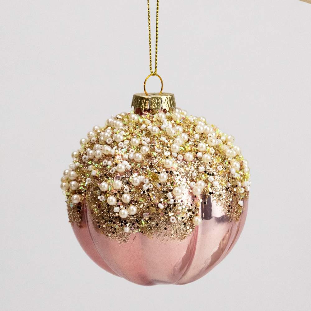 DECOLINE Игрушка елочная Шар 982303942 розовый 8см со стразами (стекло) 