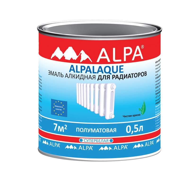Эмаль Alpa алкидная ALPALAQUE для радиаторов отопления белая полуматовая 0,5л