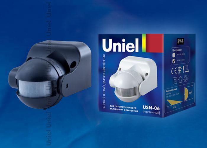 Датчик движения Uniel  USN-06-180R-1200W-3LUX-12M-0,6-1,5m/s-BL  02633