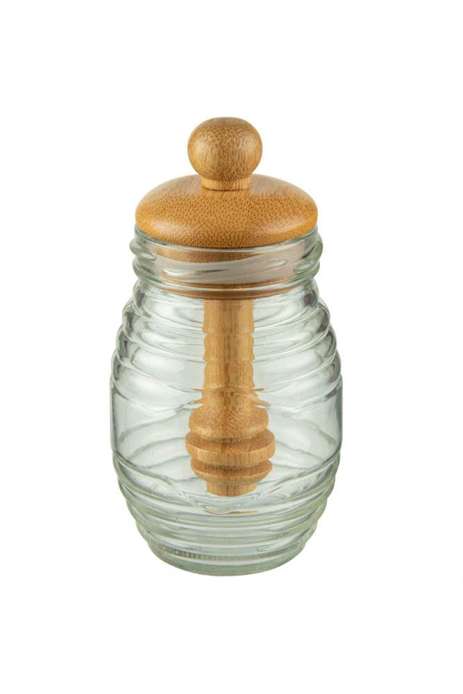 КАТУНЬ бамбук Банка КТ-БМ-01 для меда с ложкой стекло 6,4х12,2см