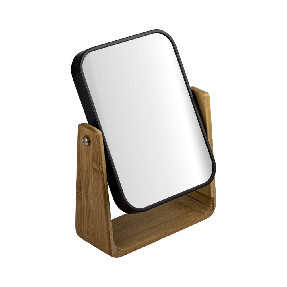 Зеркало косметическое настольное нерж/черное с вставк.из бамбука  Санакс  75814