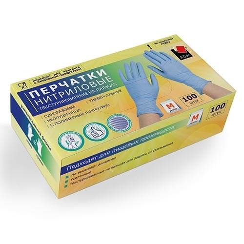 Перчатки нитриловые текстурированные на пальцах "Усиленные" голубые M 100шт SEMP002K  