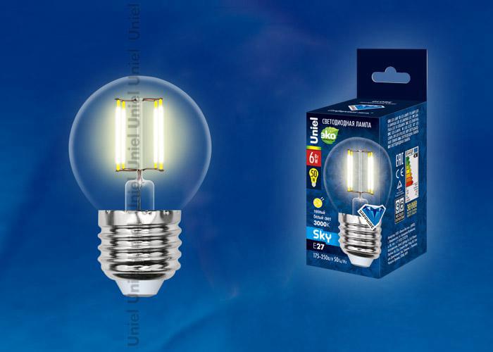 Лампа Uniel Sky/Air LED-G45-6W/WW/E27/CL PLS02WH  UL-00000196/UL-00002203