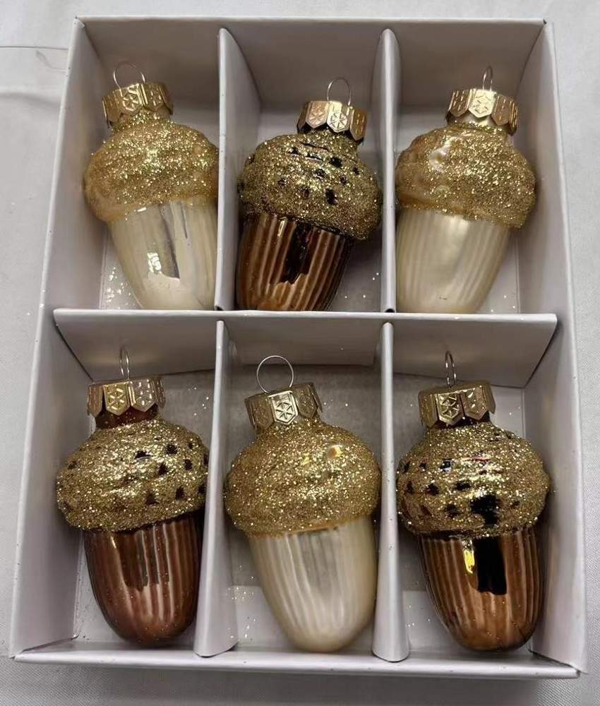 DECOLINE Набор украшений Желуди E17228-1 шампань/коричневый 5см/6шт (стекло) 