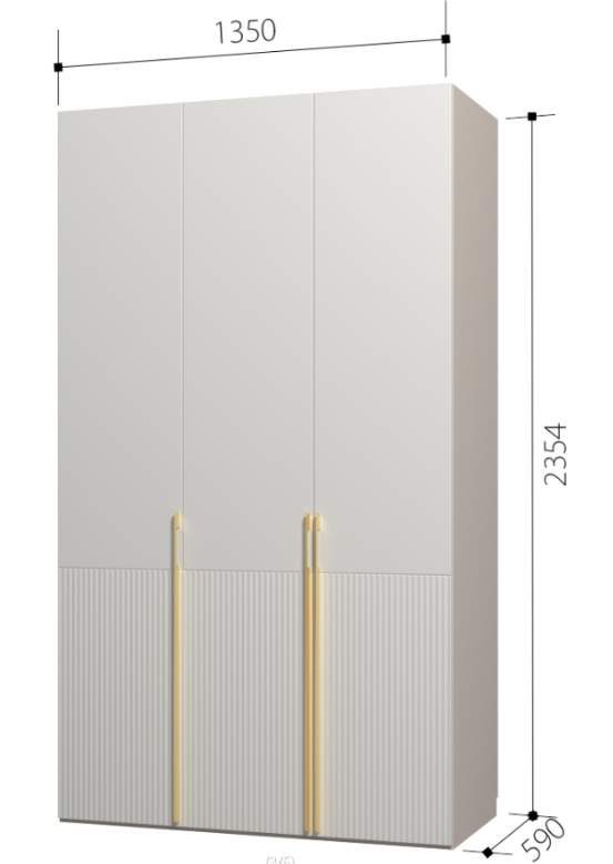 Шкаф "ТЕФИЯ" для платья 3-х дверный с ящиками 1350мм МДФ матов. Монблан супермат./Пыльный зеленый