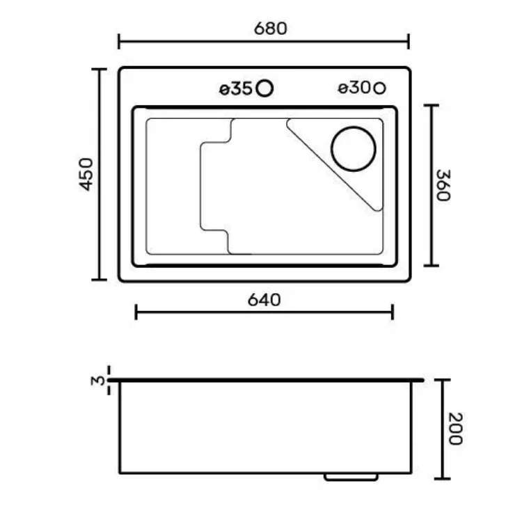Мойка FABIA  PROFI врезная 68х45cм Графит 3,0мм  68453G